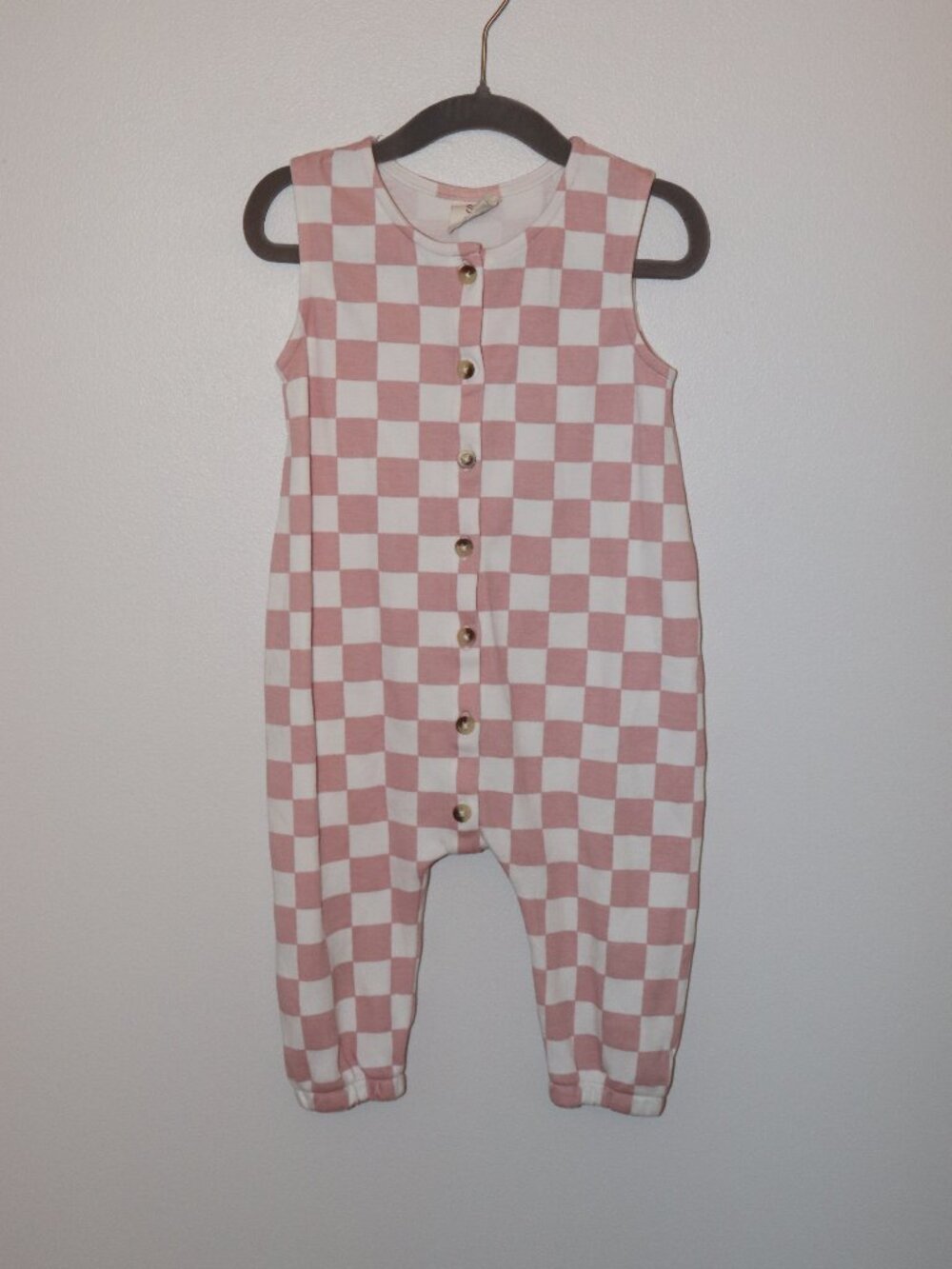 SIIX Sleeveless Pink Checkerboard Baby Romper